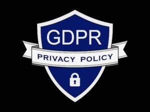 Icona blu e bianca riportante la scritta "GDPR - privacy policy" e contenente l'immagine di un lucchetto